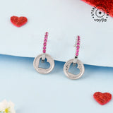 Sterling Silver Pink CZ Heart Silver Earrings