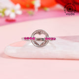 Pink CZ Heart Silver Ring