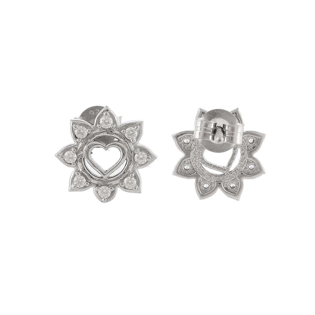Sterling Silver Floral Heart Earrings