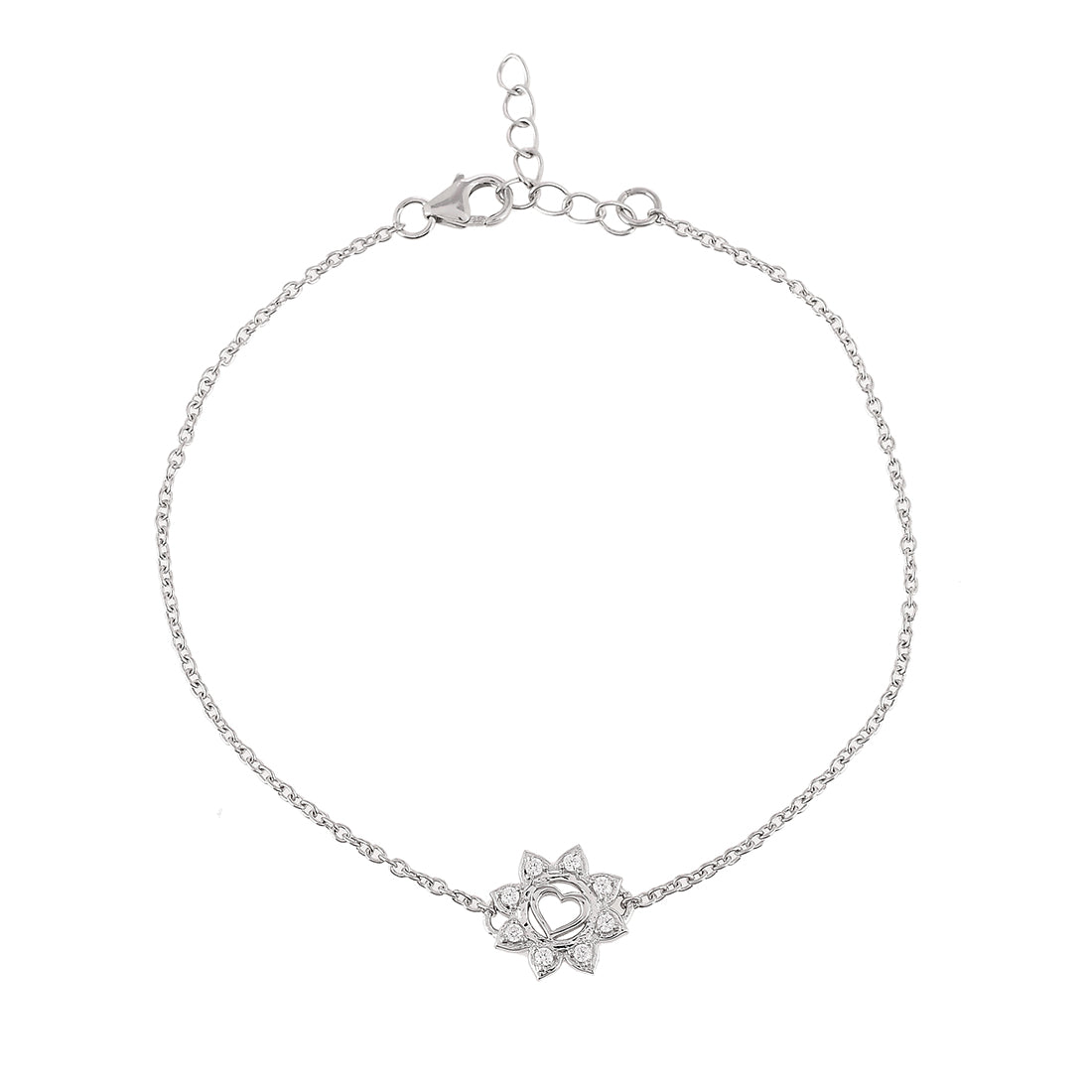 Sterling Silver Floral Heart Chain Bracelet