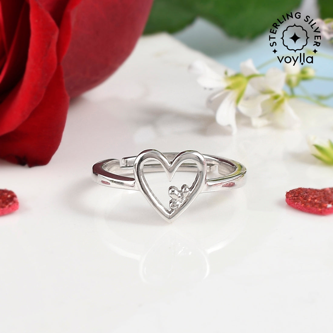 Sterling Silver Heart and Clover Ring