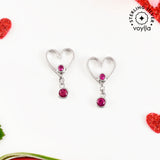 Sterling Silver Pink CZ Heart Drop Earrings
