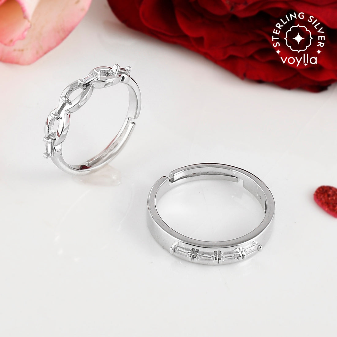 925 Silver Zirconia Ink Design Couple Rings