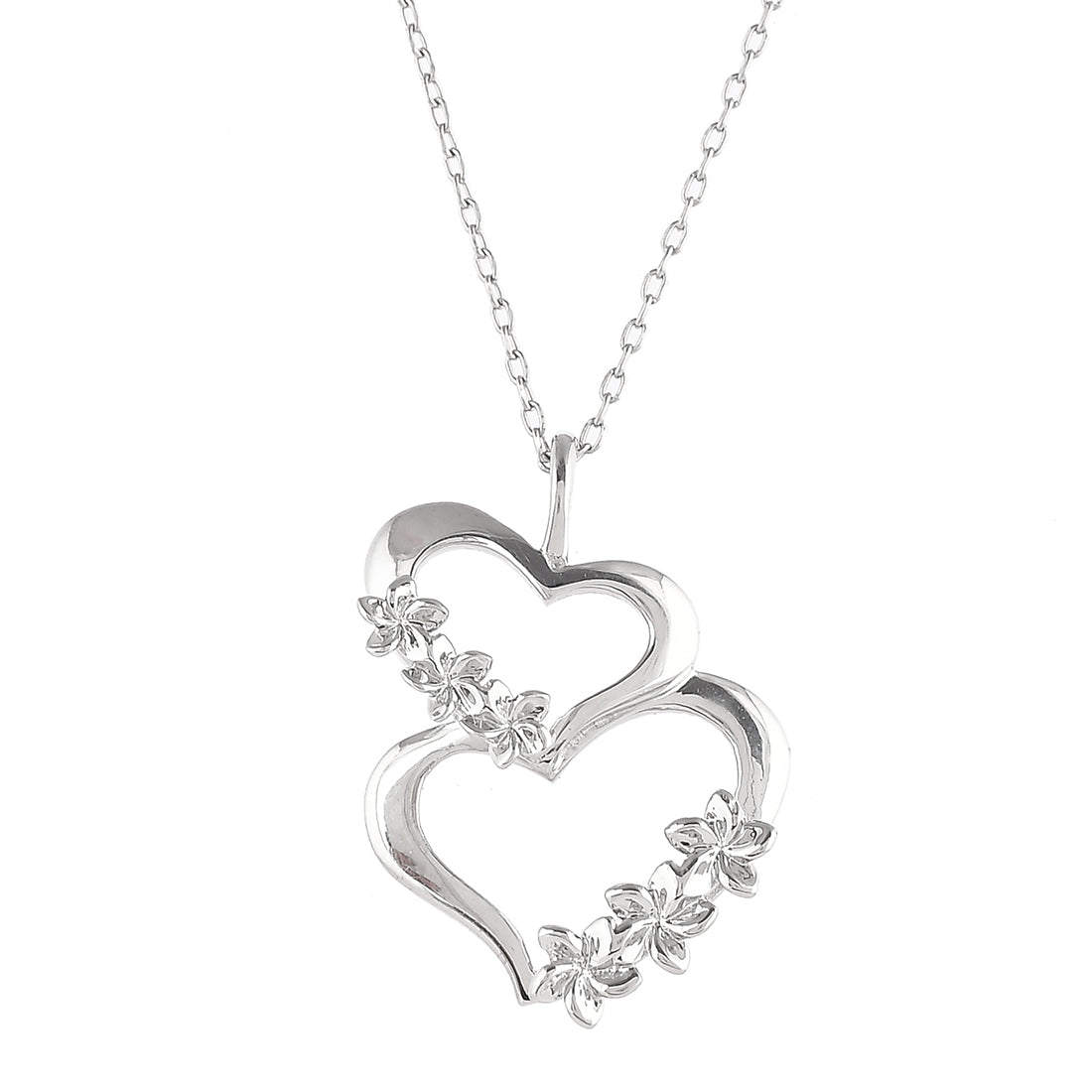 Sterling Silver Studded Linked Hearts Pendant