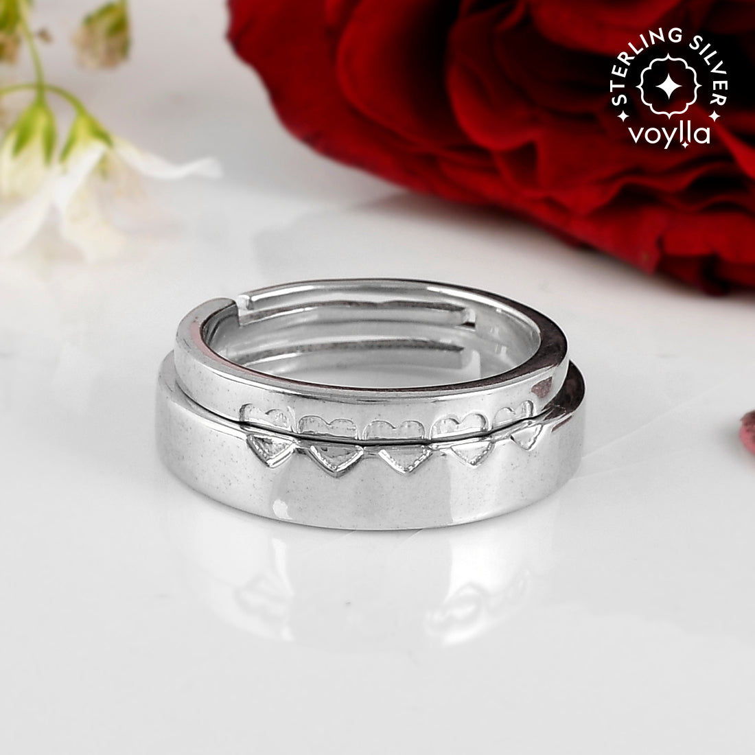 925 Silver Heart-Shaped Diamond Creative Design Engraved Couple Rings - Couple  Rings
