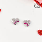 Sterling Silver Pink and Silver CZ Heart Stud Earrings