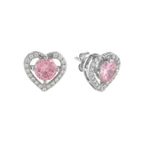Sterling Silver Pink and Silver CZ Hearts Earrings