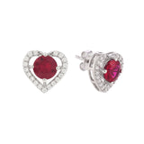 Sterling Silver Red and Silver CZ Heart Earrings