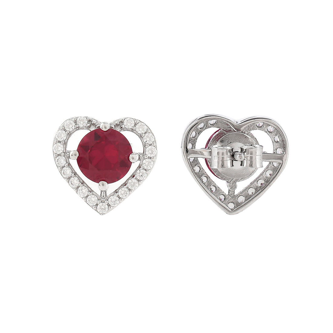 Sterling Silver Red and Silver CZ Heart Earrings