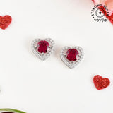 Red and Silver CZ Heart Earrings