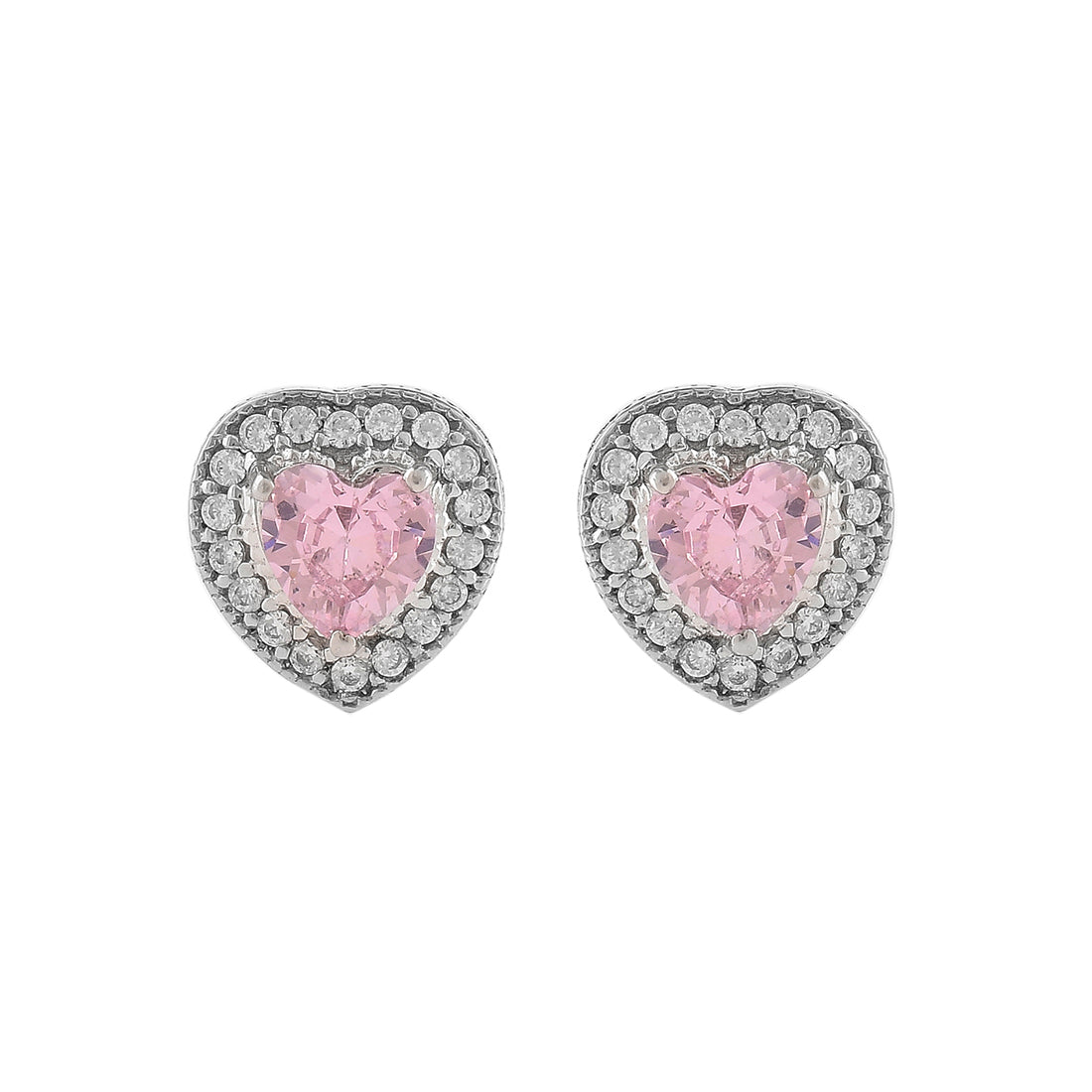 Sterling Silver Heart Pink CZ Stud Earrings