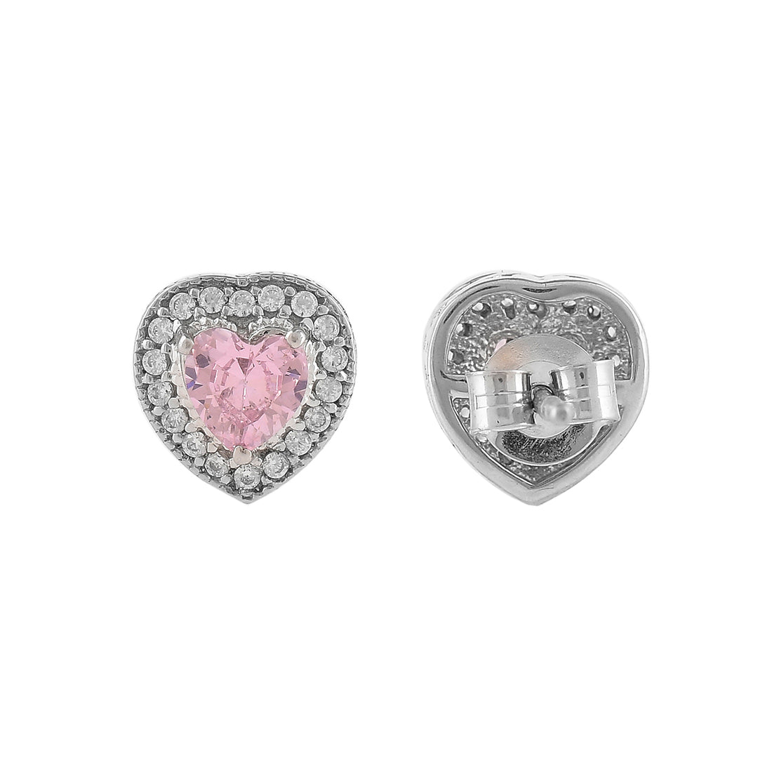 Heart Pink CZ Stud Earrings