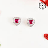 Heart Red and Silver CZ Stud Earrings