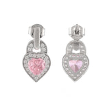 Sterling Silver Pink and Silver Heart Drop Earrings