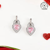 Pink and Silver Heart Drop Earrings