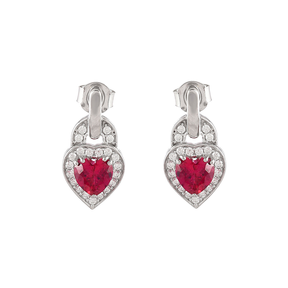 Sterling Silver Red Heart Tiny Drop Earrings