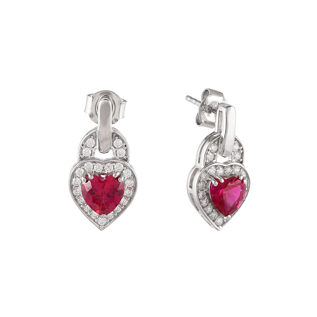 Sterling Silver Red Heart Tiny Drop Earrings