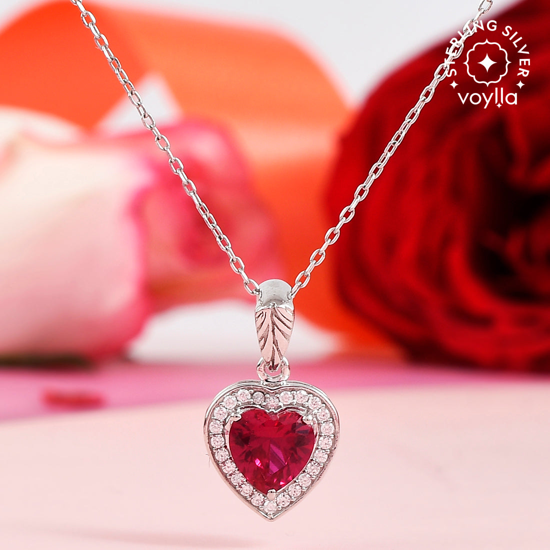 Sterling Silver Heart Red and Silver Zirconia Pendant