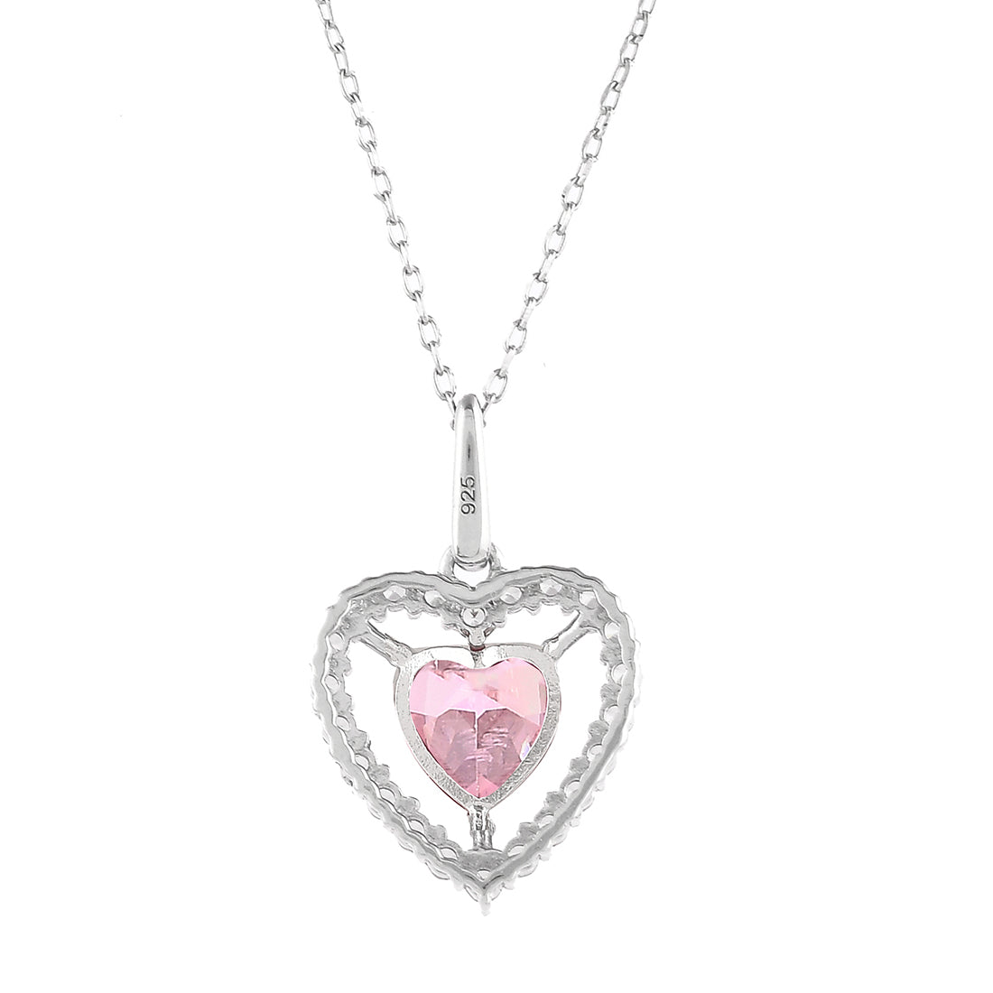 Sterling Silver Pink CZ Heart Pendant