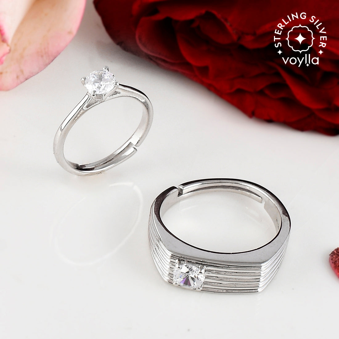 925 Silver Zirconia Ink Design Couple Rings – VOYLLA