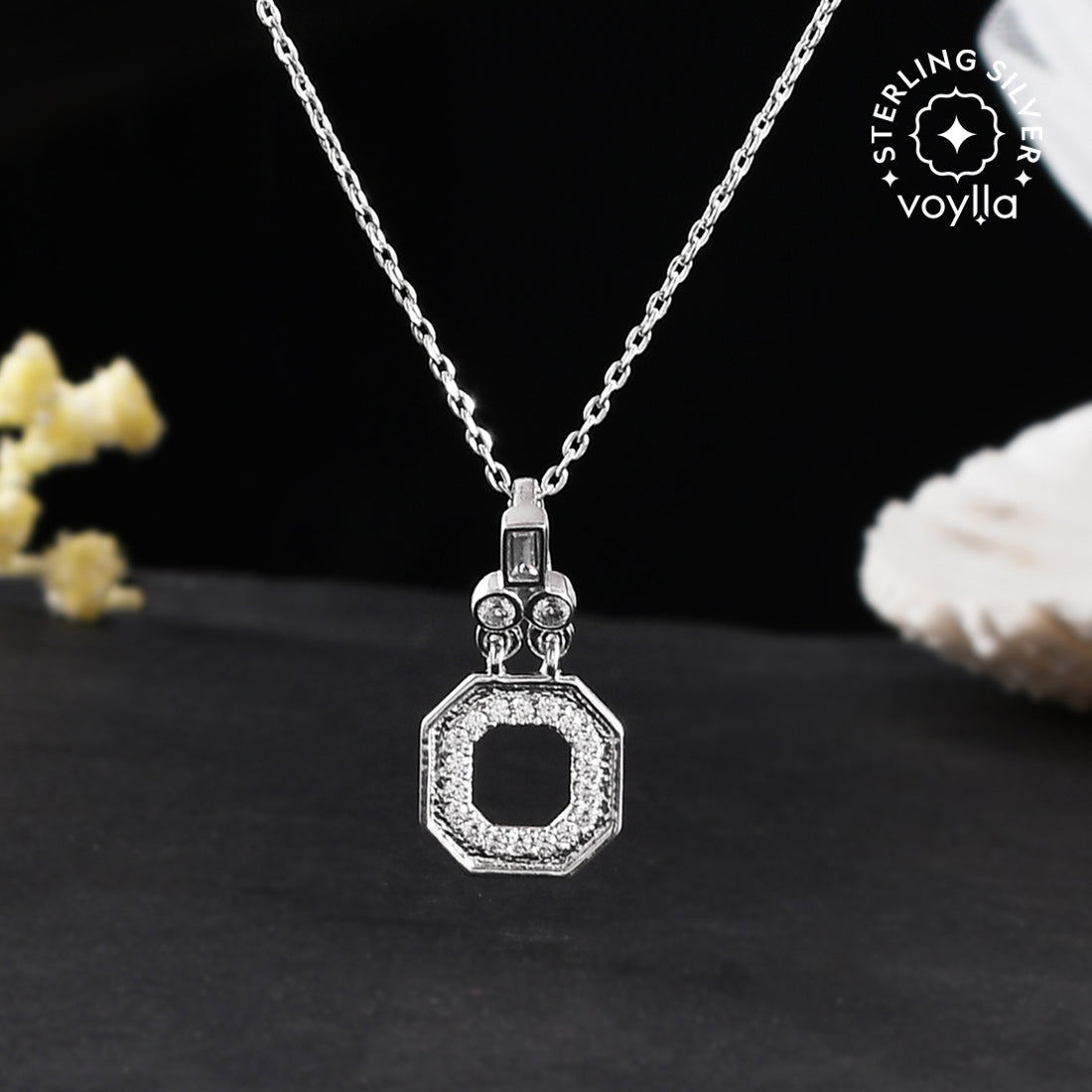 Mother’s Day Collection Sterling Silver Round Cut CZ Pendant with Serpentine Chain