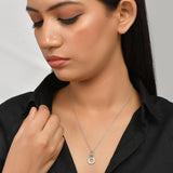 Mother’s Day Collection Sterling Silver Round Cut CZ Pendant with Serpentine Chain