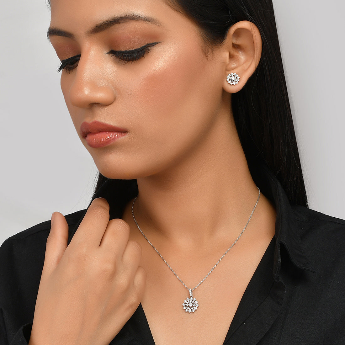 Mother’s Day Collection Sterling Silver Round Cut Zircons Cocktail Pendant Set