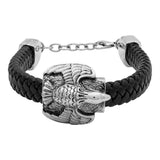 Stainless Steel Men Eagle Black Leather Band Bracelet From Dare by Voylla