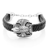 Stainless Steel Men Eagle Black Leather Band Bracelet From Dare by Voylla