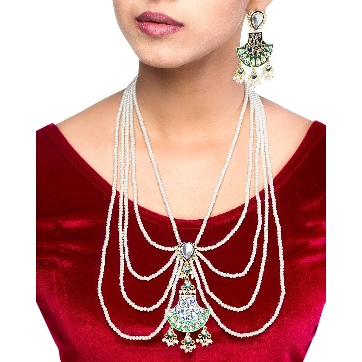 Heavy Pearl Hanging Statement Necklace Set