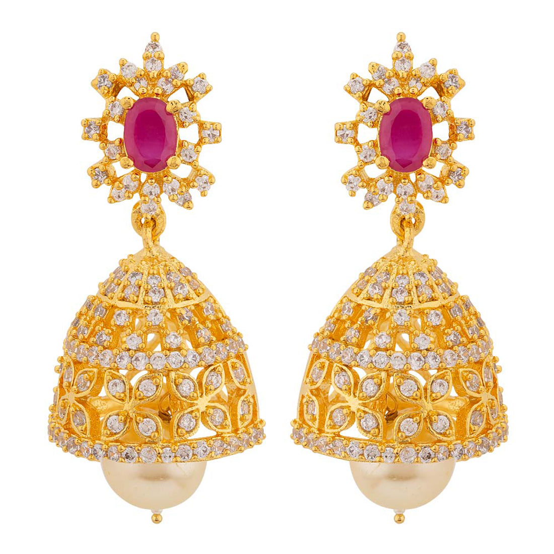 Faux Pearls and Gems Adorned Earrings