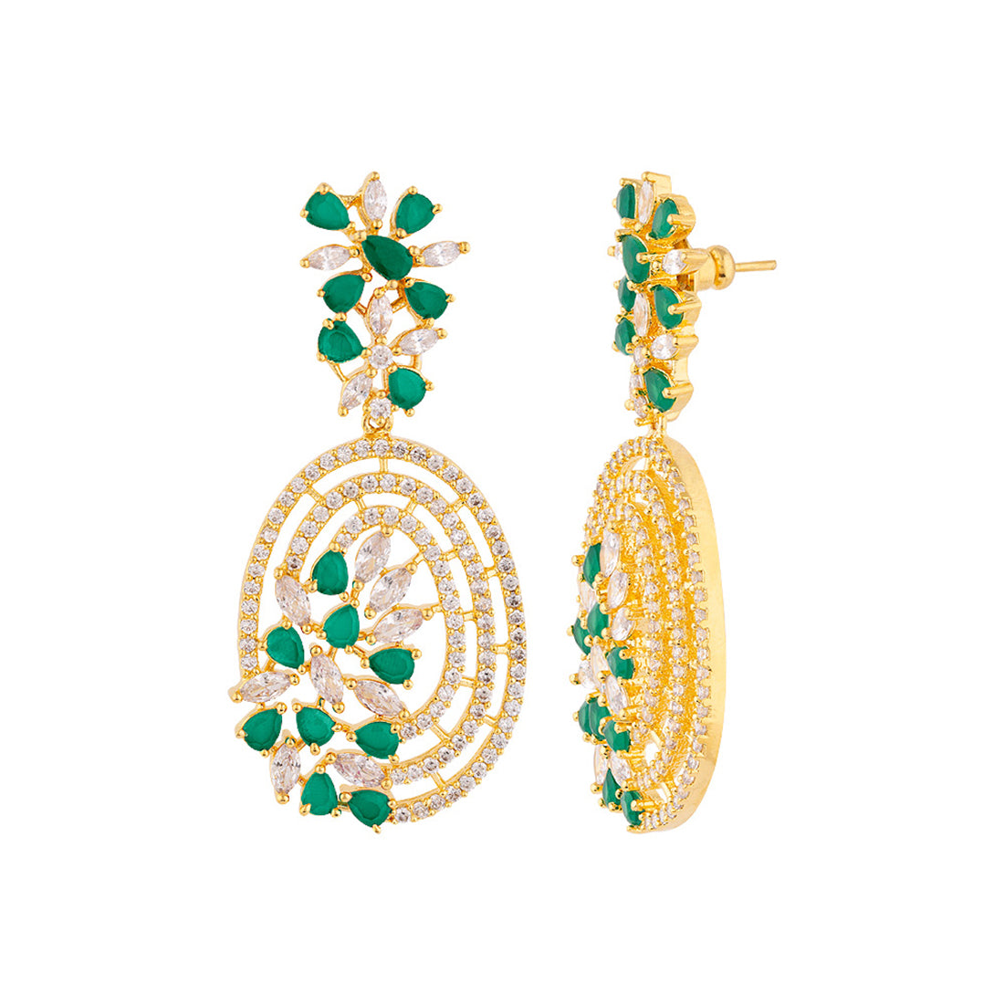 Green and White Gems Embellished Earrings
