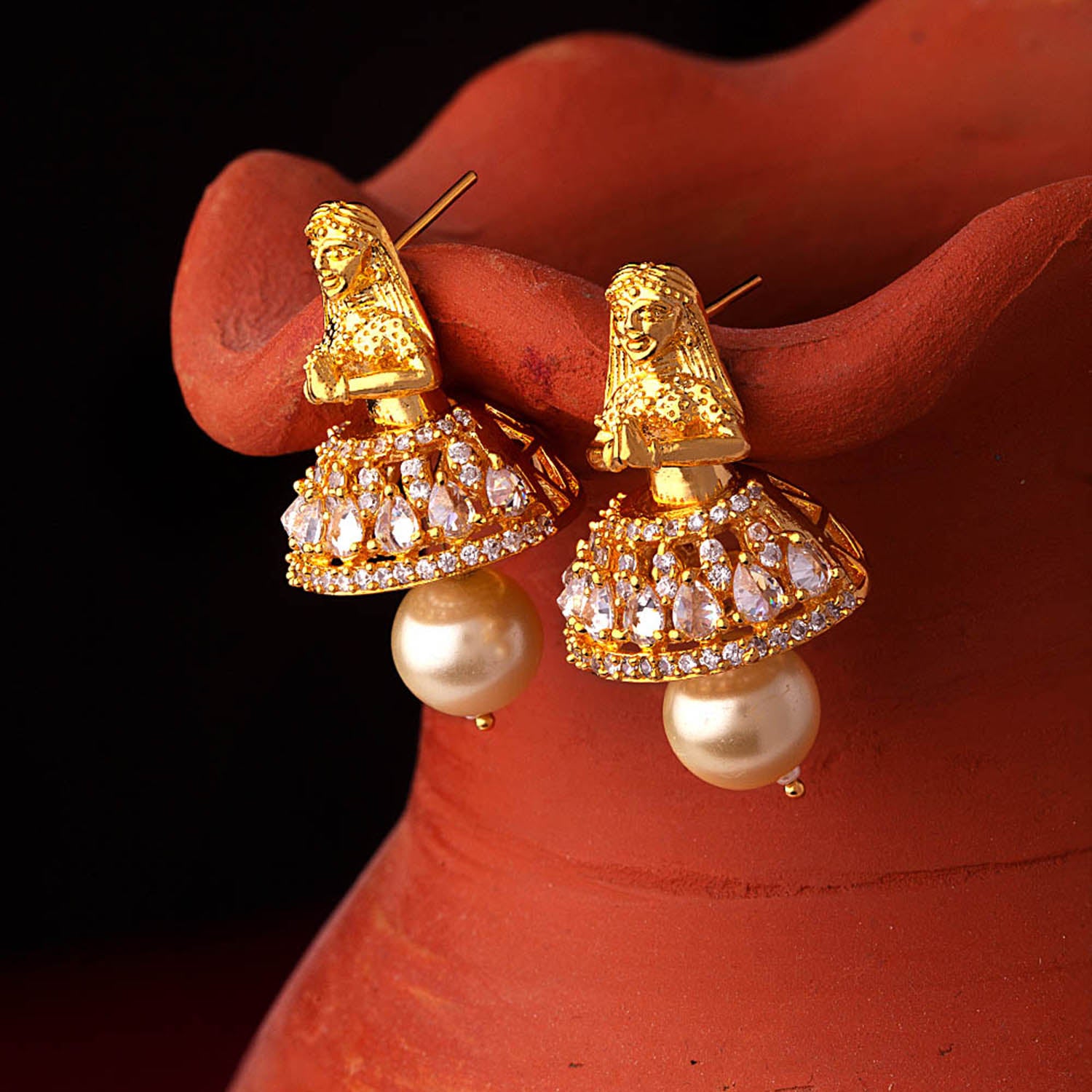 Studio Voylla Gold-Plated CZ-Studded Contemporary Drop Earrings Price in  India, Full Specifications & Offers | DTashion.com