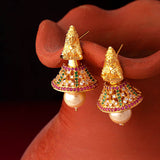 CZ Temple Inspired Faux Pearl Earrings