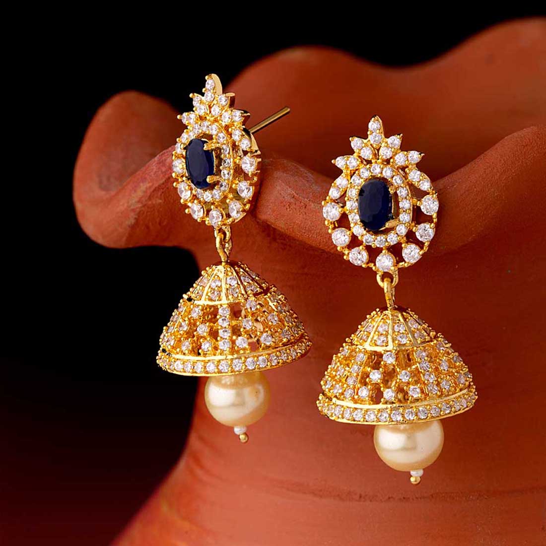 Yellow Gold Plated Ethnic Earrings - Main Image