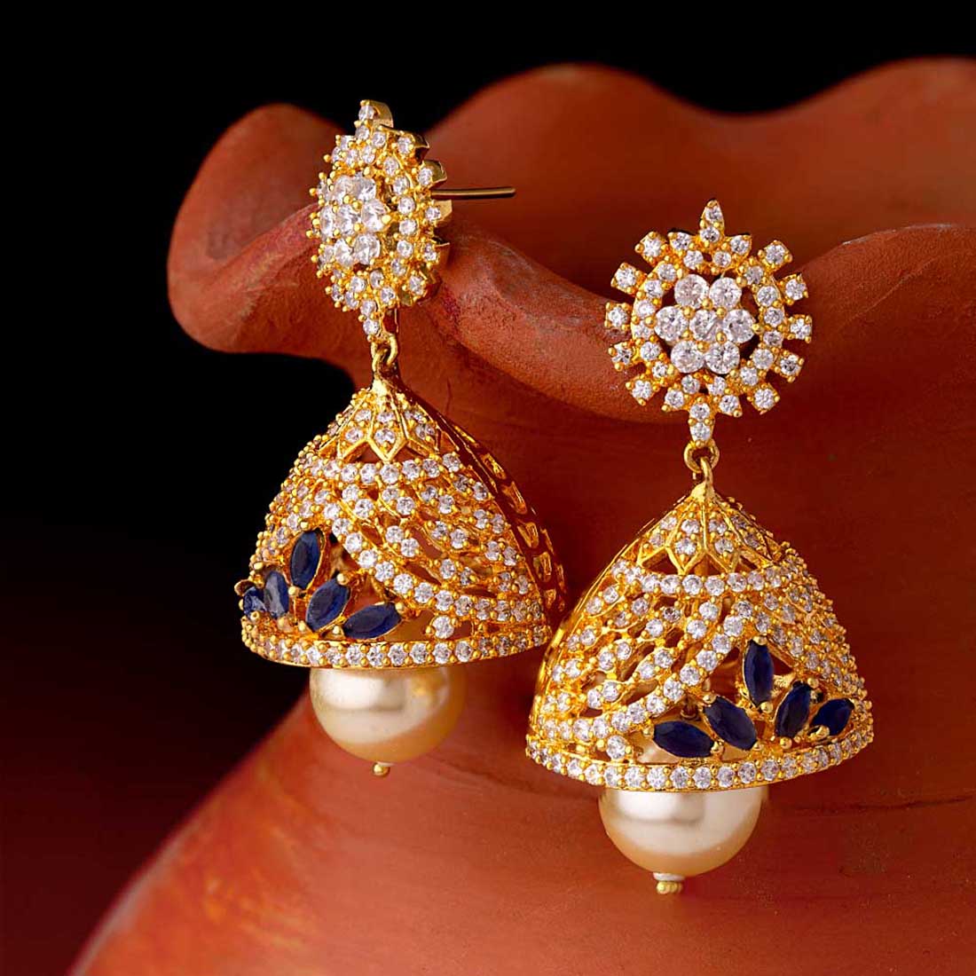 Buy Voylla Green Stone Jhankar Gold Plated Jhumka Earrings For Women Online  at Low Prices in India - Paytmmall.com