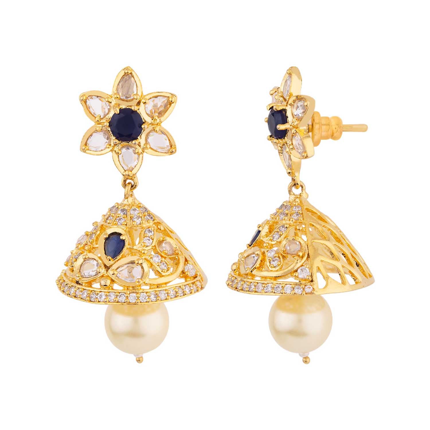 Floral Motifs and CZ Gems Earrings