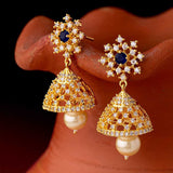 Zircon Gems Embellished Jhumka Earrings