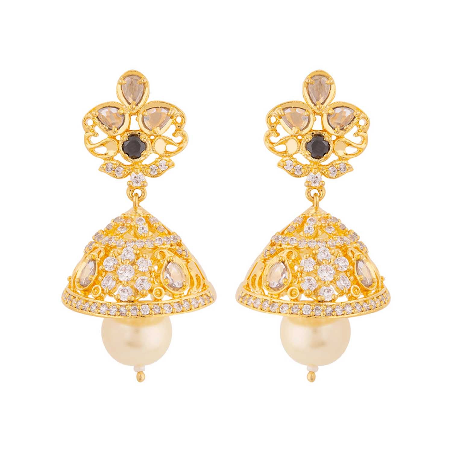 Faux Pearls and Zircon Gems Earrings