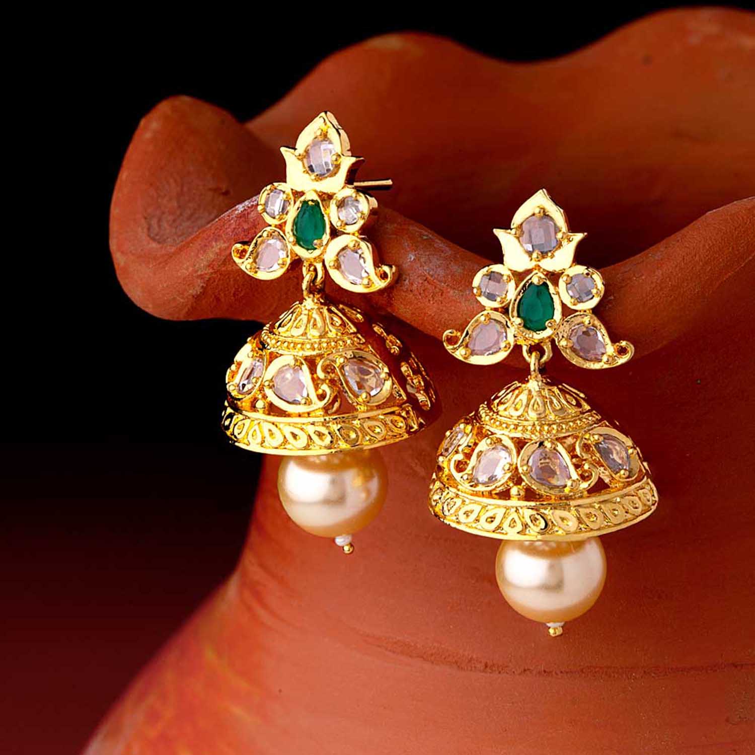 Buy Voylla Bandhej Silver Toned & Blue Dome Shaped Jhumka Earrings -  Earrings for Women 2168587 | Myntra