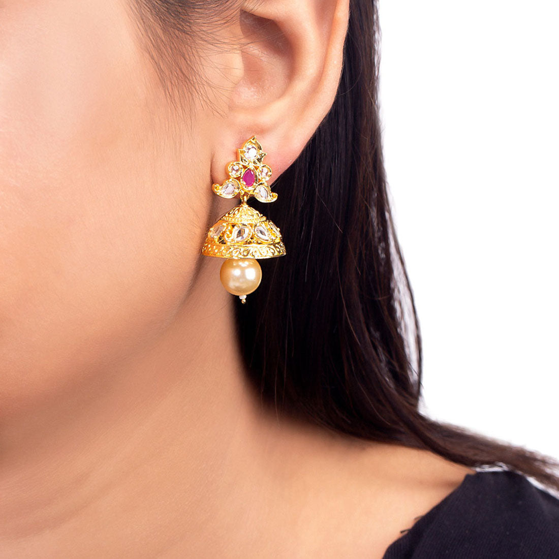 Faux Pearls and Zircons Earrings