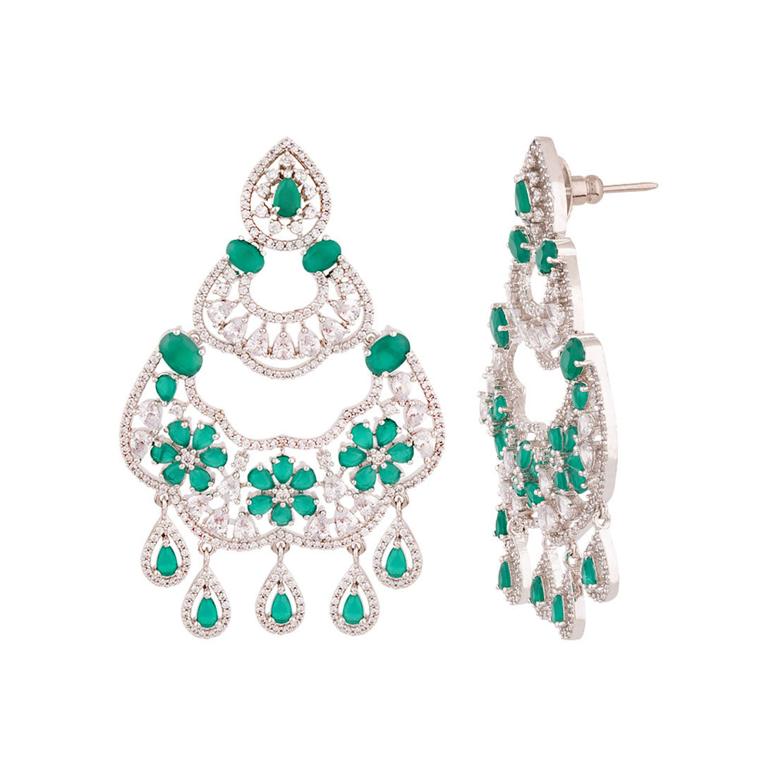 Green and White CZ Gems Earrings