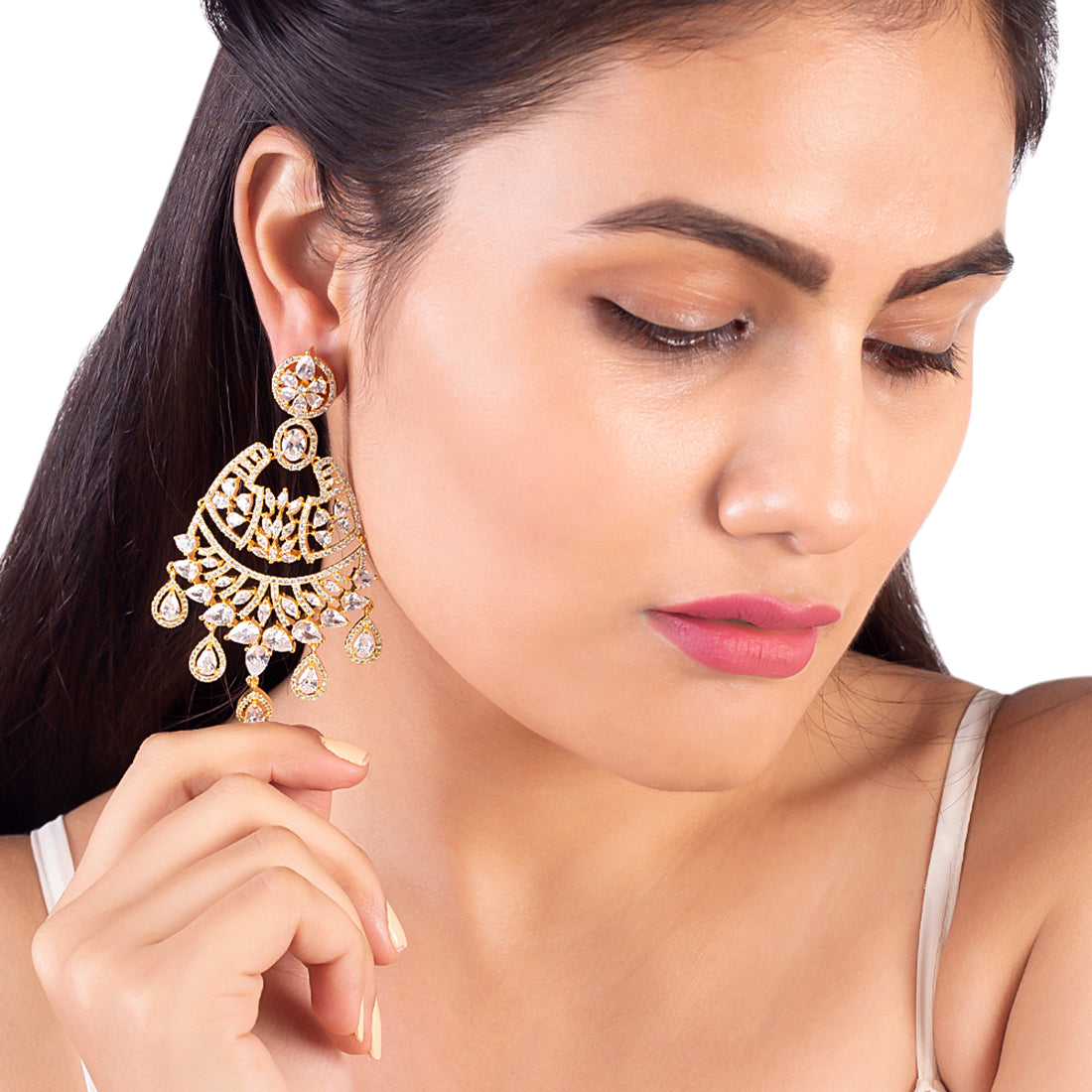 Gold Toned Heavily Embellished Earrings