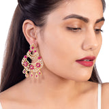 Zircons Adorned Floral Motif Earrings