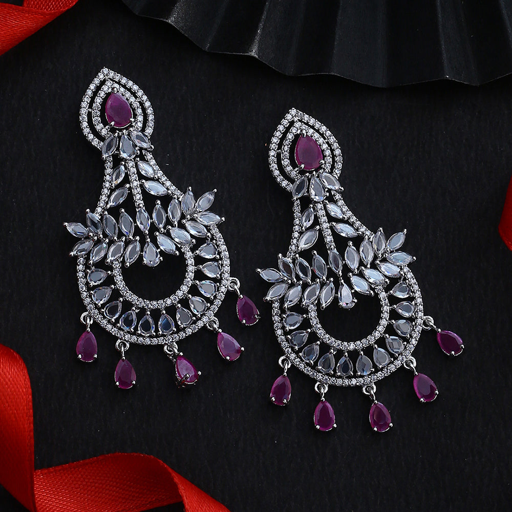 Buy Voylla Sparkling Elegance Red and White Cz Chandelier Earrings online