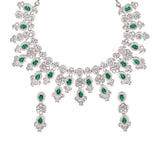 CZ Elegance Silver Necklace Set Adorned with Green Stones