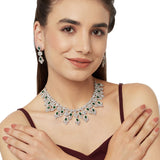 CZ Elegance Silver Necklace Set Adorned with Green Stones