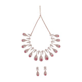 Pink and White Teardrop Zircons Embellished Rose Gold Toned Brass Jewellery Set