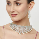 Shining Silver Necklace with Pearls and Dangling Earrings