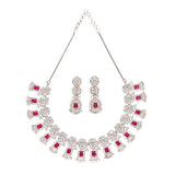 CZ Elegance Red and White Gems Necklace Set